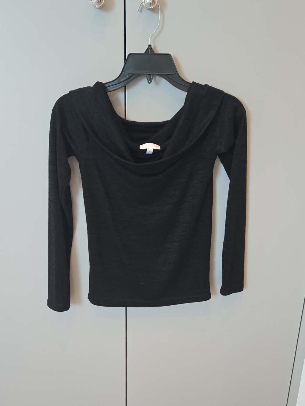 Leith Black Draped Cowl Long-Sleeve Top